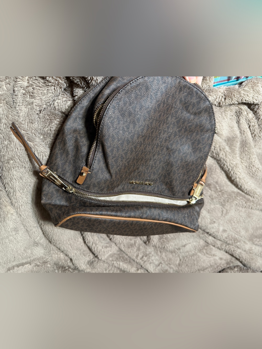 Michael Kors Dark Brown Signature Logo Backpack with Gold Hardware